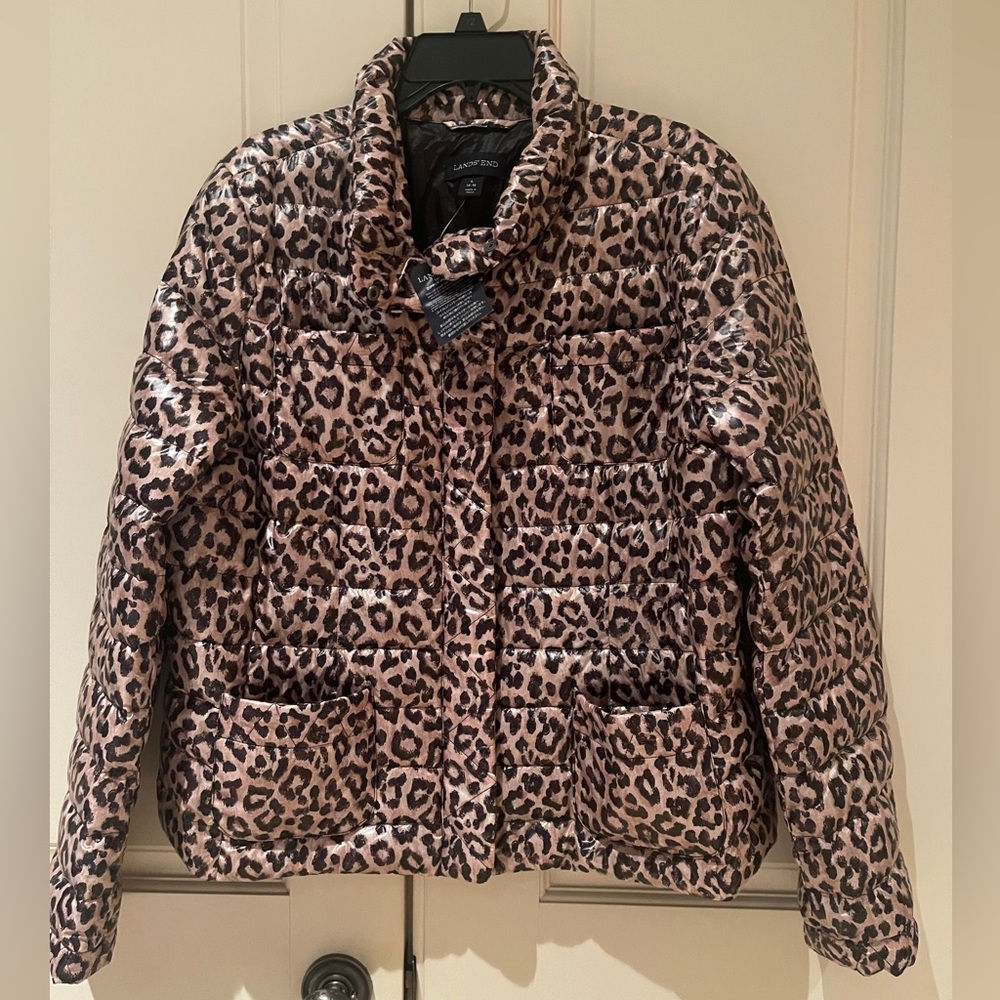 NWT Lands end down leopard jacket